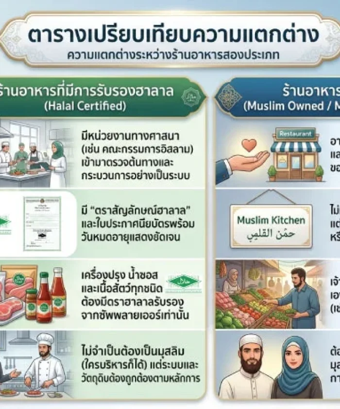 ร้านอาหารที่มีการรับรองฮาลาล กับร้านอาหารมุสลิมแตกต่างกันอย่างไร