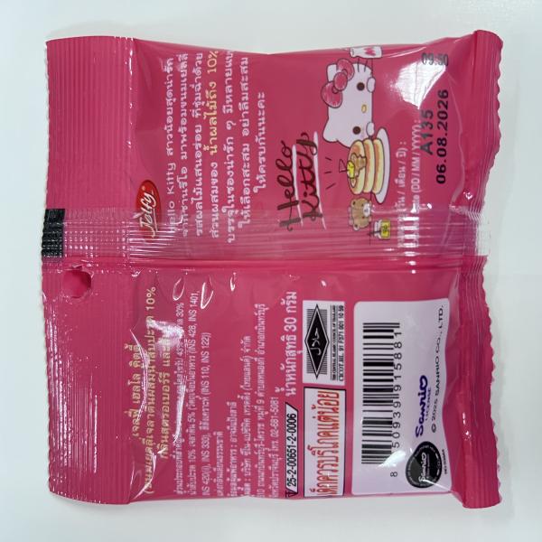 เจลฟี่ เฮลโล คิตตี้ (ขนมเยลลี่เจลาตินผสมน้ำสับปะรด 10% กลิ่นสตรอเบอร์รี่ และส้ม) แบบที่ 1