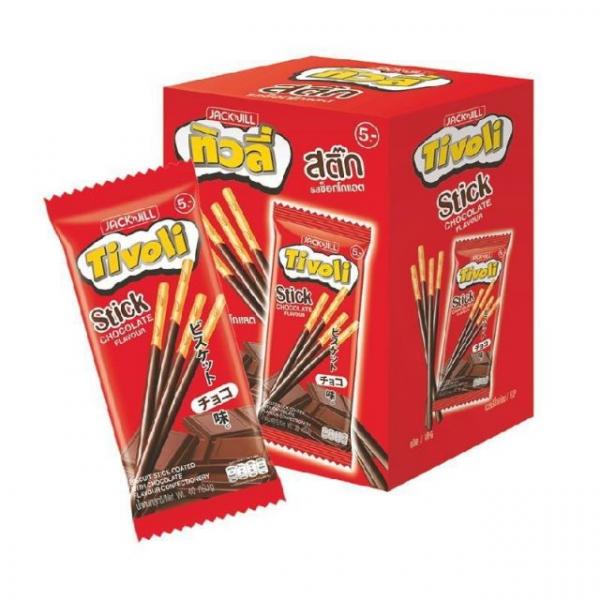 Biscuit stick coated with chocolate flavour confectionary