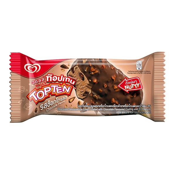 CHOCOLATE FLAVOURED ICE CONFECTION COATED WITH CHOCOLATE FLAVOURED COATING AND PEANUTS