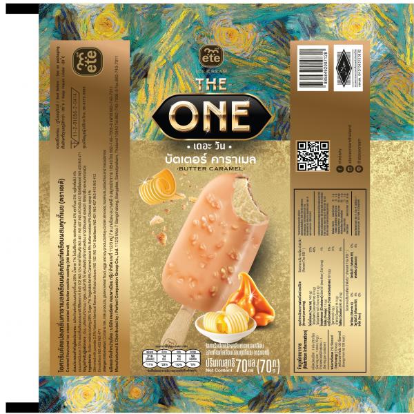 Caramel flavoured ice cream coated with butter cookie coating