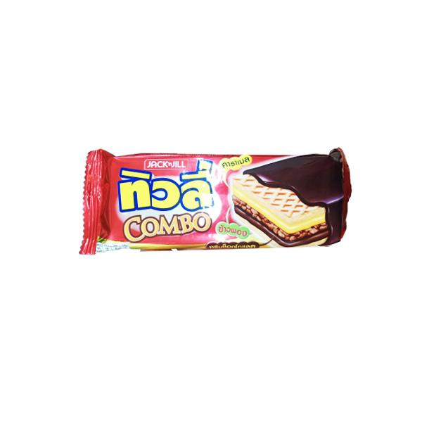 Chocolate coated wafer filled with Chocolate flavored cream Caramel and Rice crispy