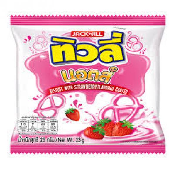 Biscuit with strawberry flavored coated