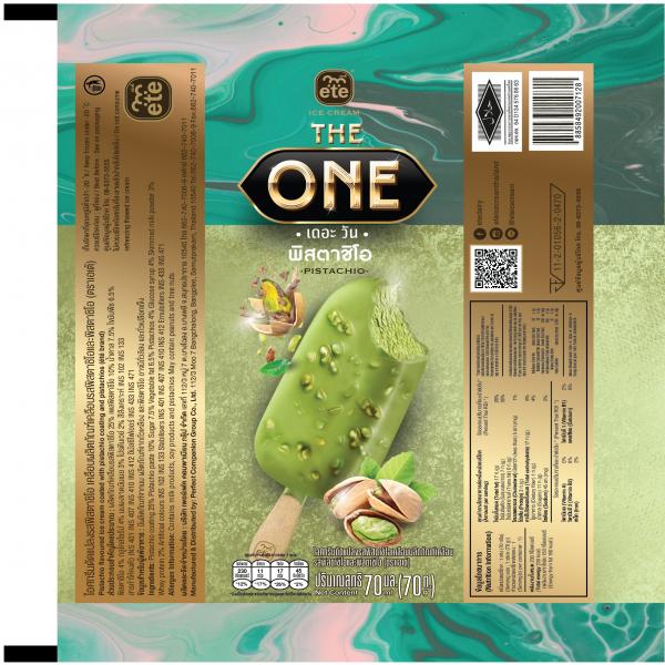 Pistachio flavoured ice cream coated with pistachio coating and pistachios