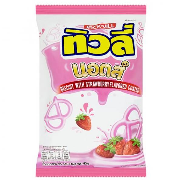 Biscuit with strawberry flavored coated