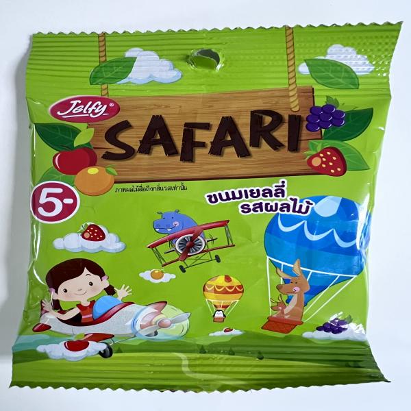 เจลฟี่ ซาฟารี (ขนมเยลลี่เจลาตินผสมน้ำสับปะรด 10% กลิ่นสตรอเบอร์รี่ ส้ม องุ่น และแอปเปิ้ล แบบที่ 2)