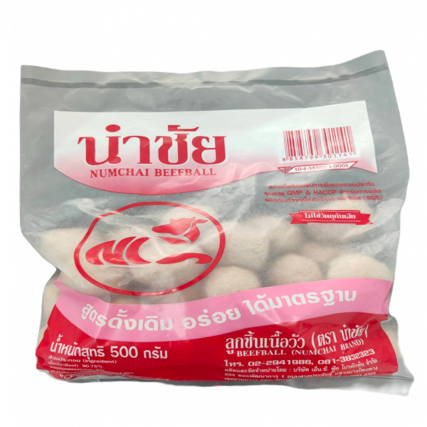 ลูกชิ้นเนื้อวัว (ตรานำชัย) (ขนาดลูกใหญ่ น้ำหนักสุทธิ 500 ก.)