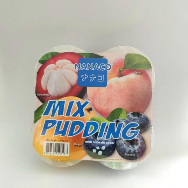 ขนมพุดดิ้ง ผสมวุ้นมะพร้าว รวมรส (มังคุด, พีช, มะม่วง, บลูเบอร์รี่)