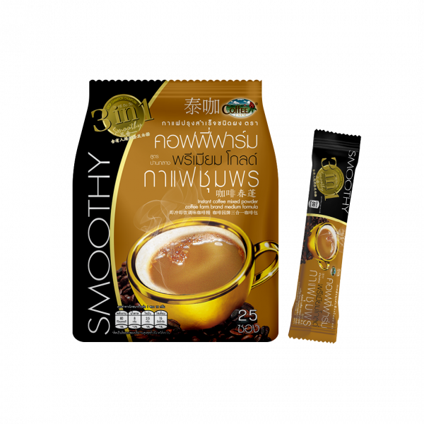 กาแฟปรุงสำเร็จชนิดผง ตรา คอฟฟี่ฟาร์ม สูตรน้ำตาลน้อย