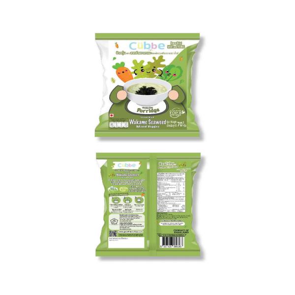 Jasmine Rice Porridge with Freeze dried wakame seaweed mixed veggies brand Cubbe