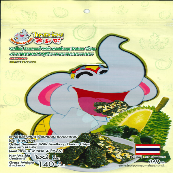 สาหร่ายย่างหน้าทุเรียนหมอนทองอบกรอบ (ตรา ไทยอร่อย) 68 กรัม