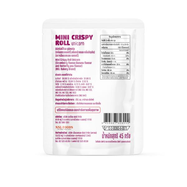 Mini Crispy Roll Unicorn (Strawberry flavour, Banana Flavour and Butterfly pea flavour) 45g