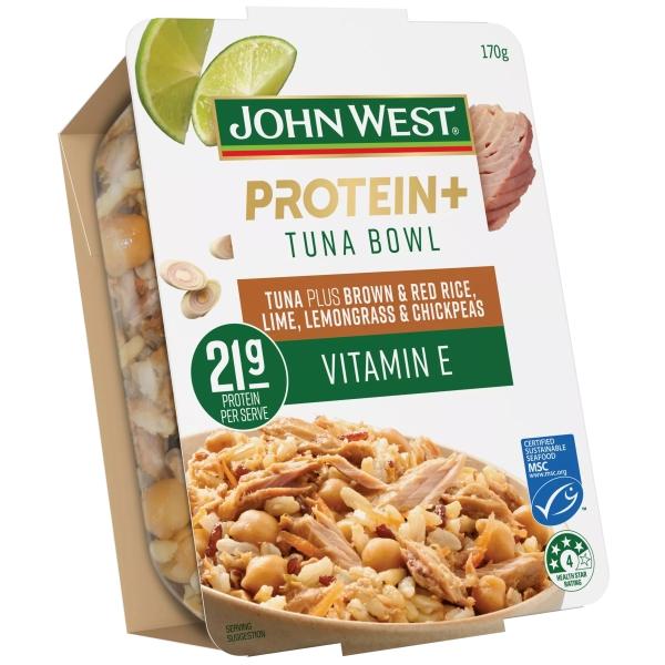 ปลาทูน่าชิ้นเล็กกับข้าวกล้องและข้าวแดง มะนาว ตะไคร้ และถั่วลูกไก่ 170 กรัม