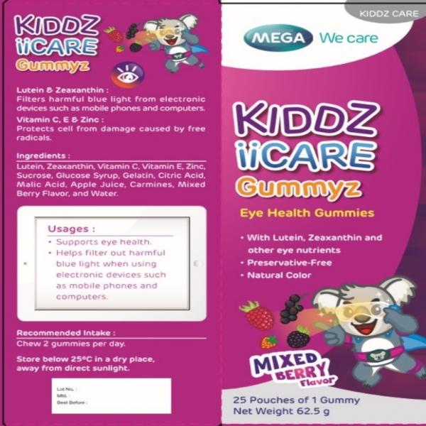 KIDDZ IICARE GUMMYZ Gummy Jelly Plus Vitamin C, Vitamin E, Zinc, Lutein and Zeaxanthin Mixed Berry Flavour