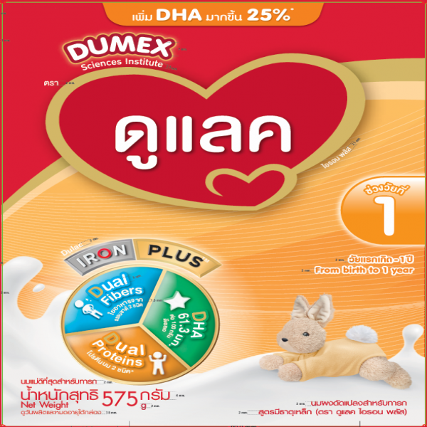 นมผงดัดแปลงสำหรับทารกสูตรมีธาตุเหล็ก (ดูแลค ไอรอน พลัส)