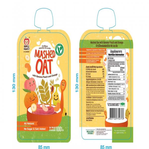 Mashed oat with banana peach and orange