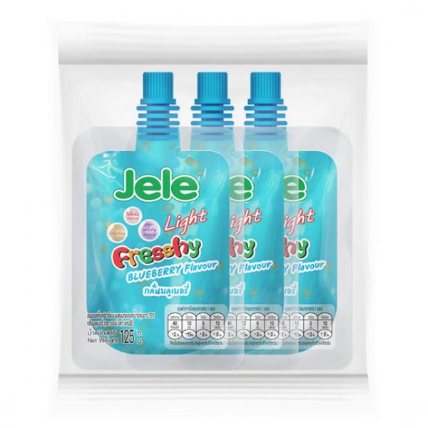 ขนมเยลลี่แคร์ราจีแนนผสมบุกผง และน้ำองุ่นขาว 15% กลิ่นบลูเบอรี่