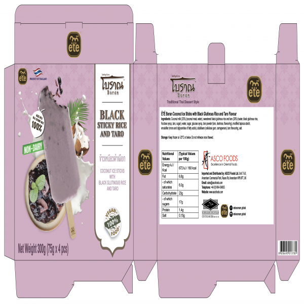 ÉTÉ Boran Coconut Ice Sticks with Black Glutinous Rice and Taro Flavour