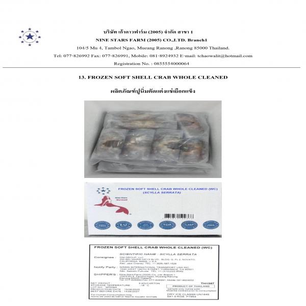 FROZEN SOFT SHELL CRAB  WHOLE CLEANED